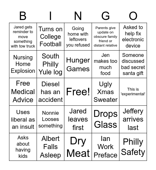Philly Dinner Bingo Card