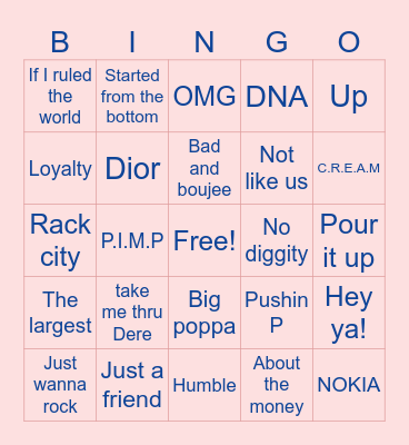 HIP POP BINGO Card
