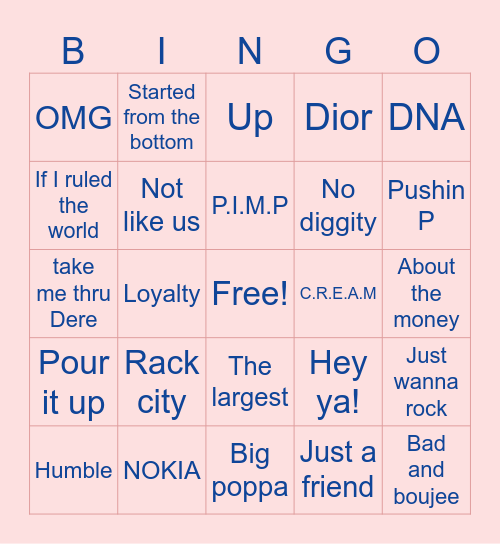 HIP HOP BINGO Card