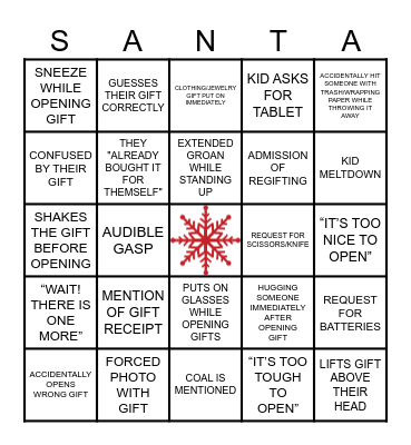 Christmas Party Gift Opening Bingo! Bingo Card