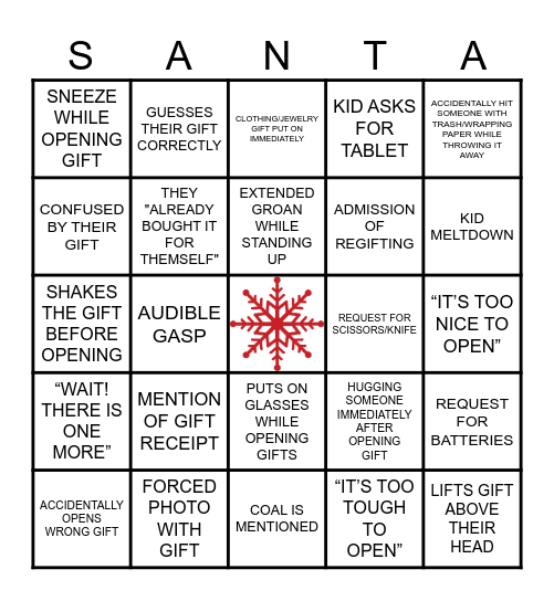Christmas Party Gift Opening Bingo! Bingo Card