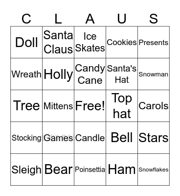Winter Party Bingo Card