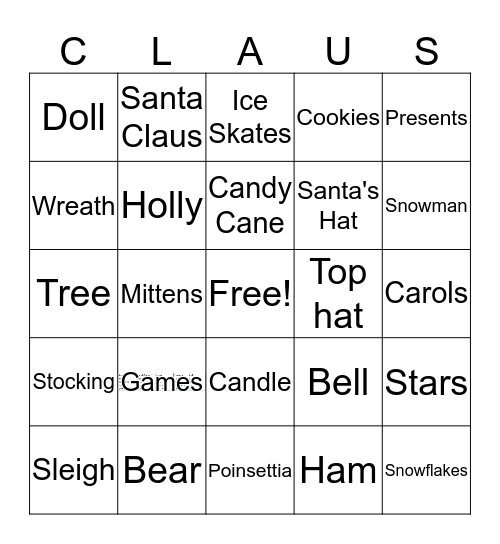 Winter Party Bingo Card