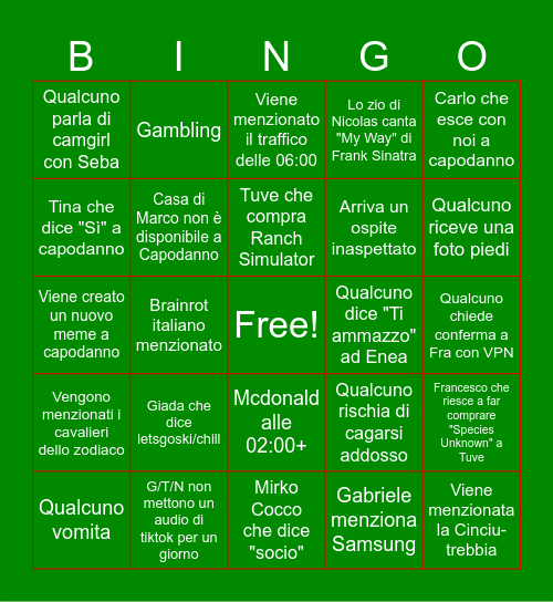 Oristano Bingo 2025 Bingo Card