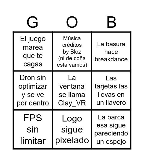 Banban VR Bingo Card