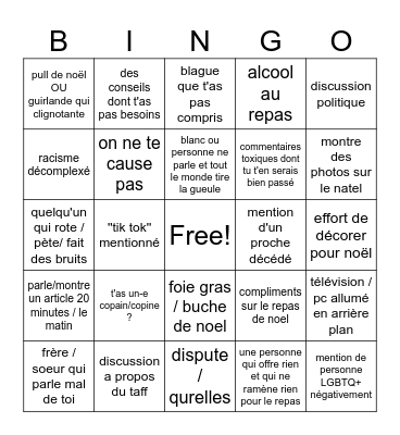 repas de noël Bingo Card