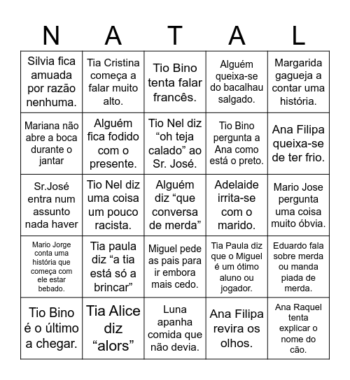 NATAL Bingo Card