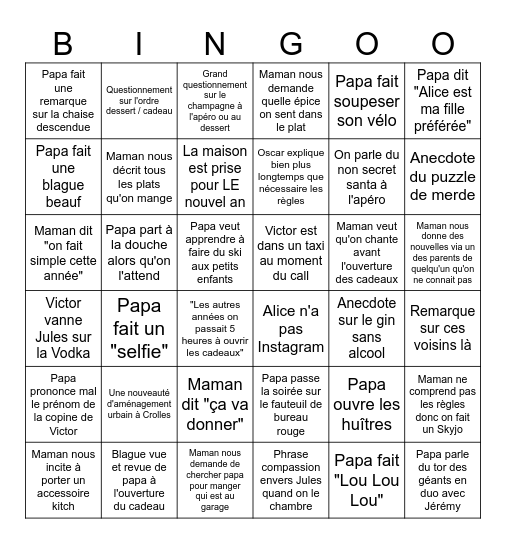 Noel Bingo Card