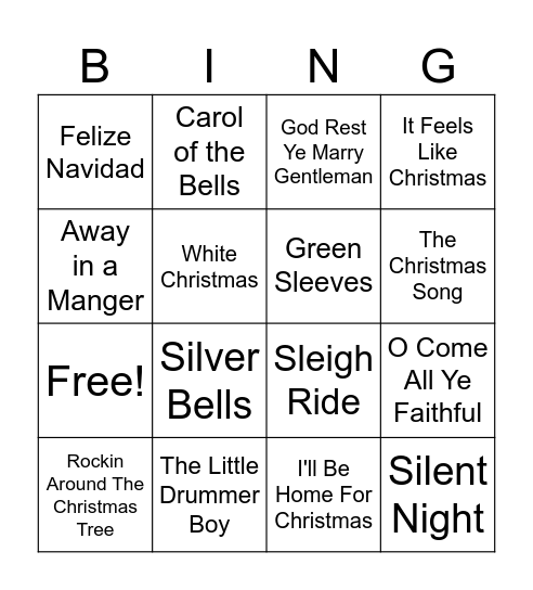 Christmas Music Bingo Card