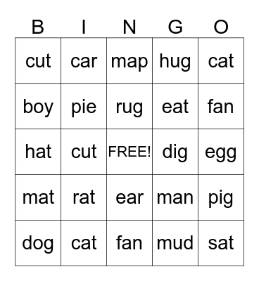 Fun words Bingo Card