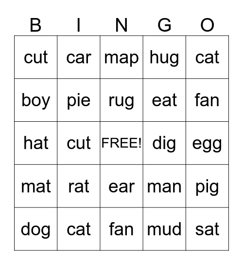 Fun words Bingo Card