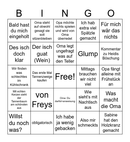 Weihnachtsbingo Böblingen Bingo Card