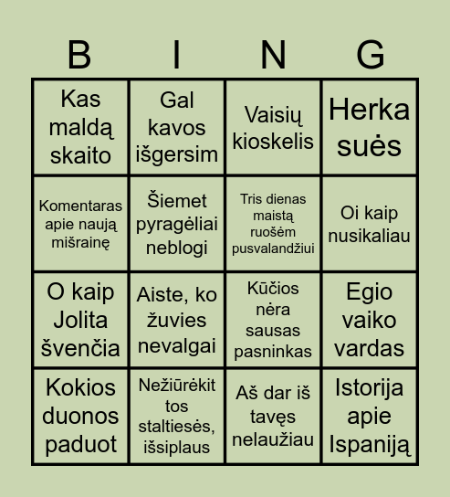 Kūčios 2025 Bingo Card