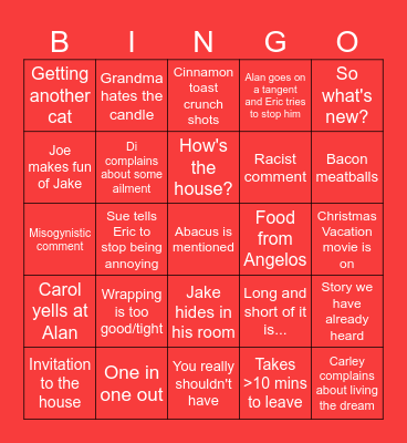 Xmas Eve Bingo Card