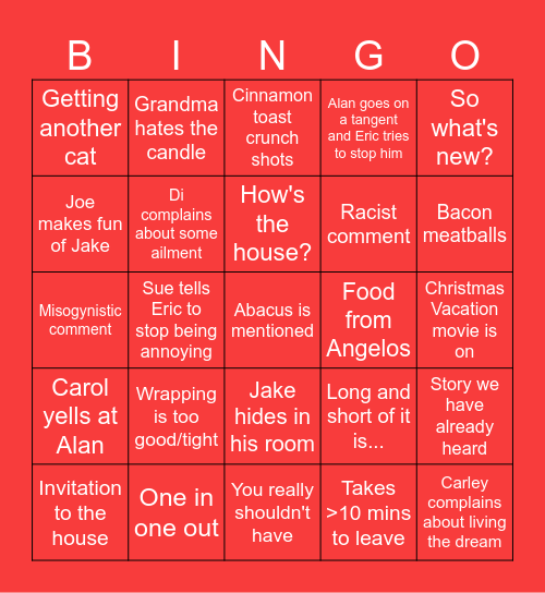 Xmas Eve Bingo Card