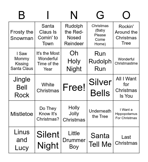 Christmas Music Bingo Card