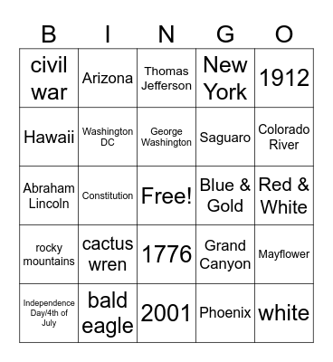 Hammond US & AZ Trivia Bingo Card
