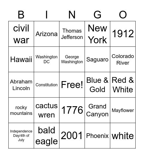 Hammond US & AZ Trivia Bingo Card