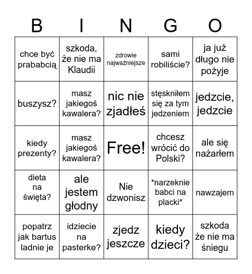 Wigilia Bingo Card