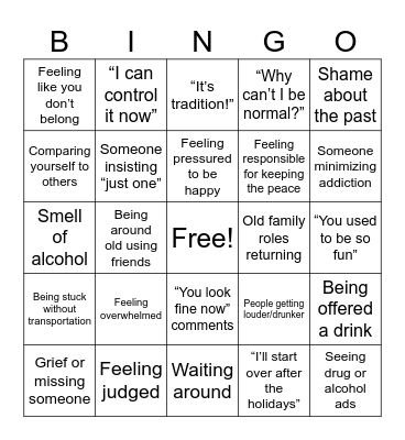 Holiday Triggers Bingo Card