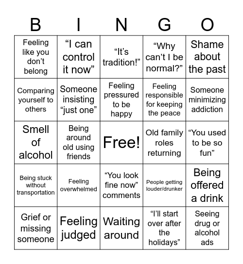 Holiday Triggers Bingo Card