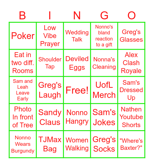 Christmas Eve Predictions Bingo Card