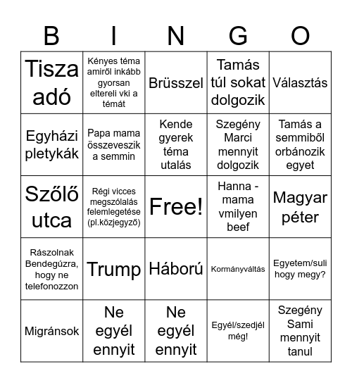 Karácsonyi Bingó Bingo Card