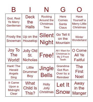 Christmas Songs Bingo Card