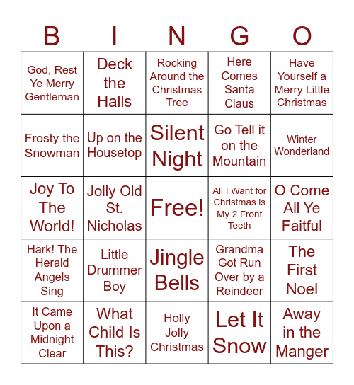 Christmas Songs Bingo Card