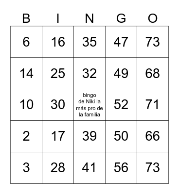 Familia Bingo Card