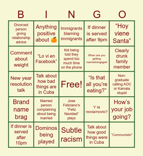 Noche Buena BINGO Card