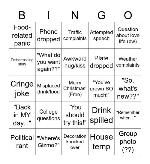 Madison's Christmas Eve Bingo 2025 Bingo Card