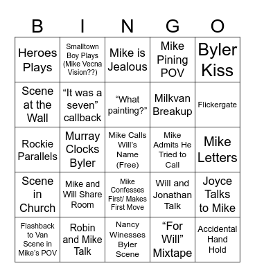 Volume 2 Byler Bingo Card