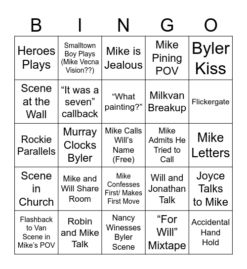Volume 2 Byler Bingo Card