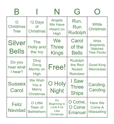 Christmas Songs Bingo Card