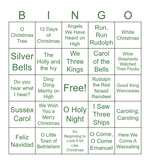 Christmas Songs Bingo Card