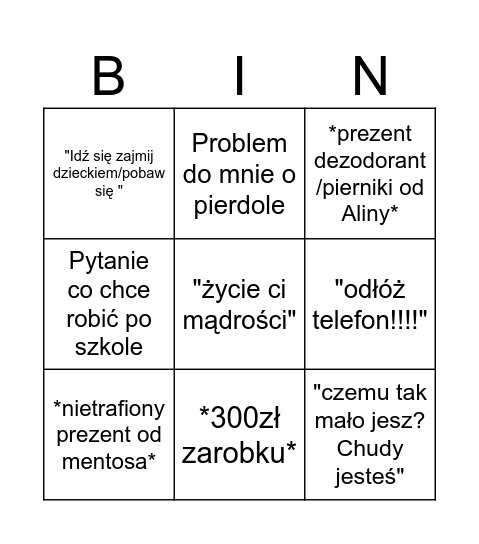 Bingo Wigilia u mnie Bingo Card