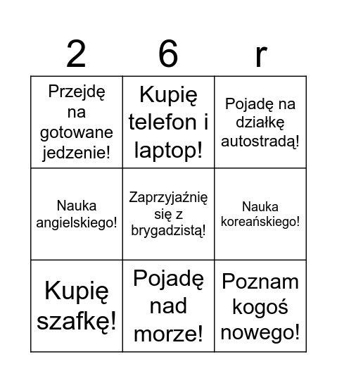 Bingo 2026r. Bingo Card