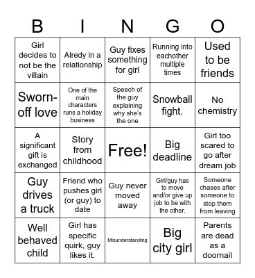 Hallmark Christmas Movie Bingo Card