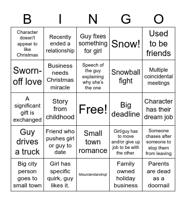 Hallmark Christmas Movie Bingo Card