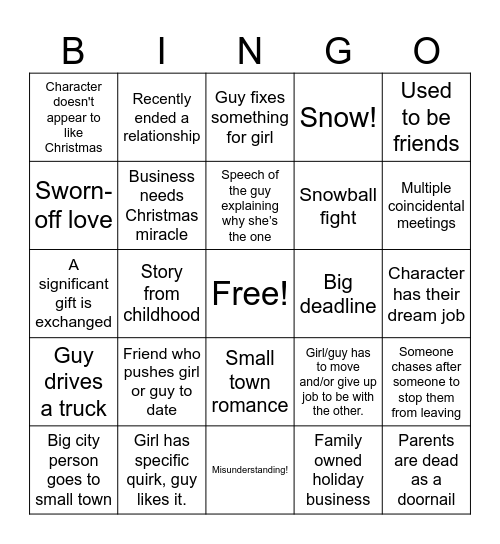 Hallmark Christmas Movie Bingo Card