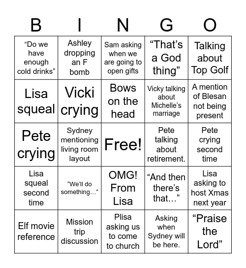 SBC XMas Bingo Card
