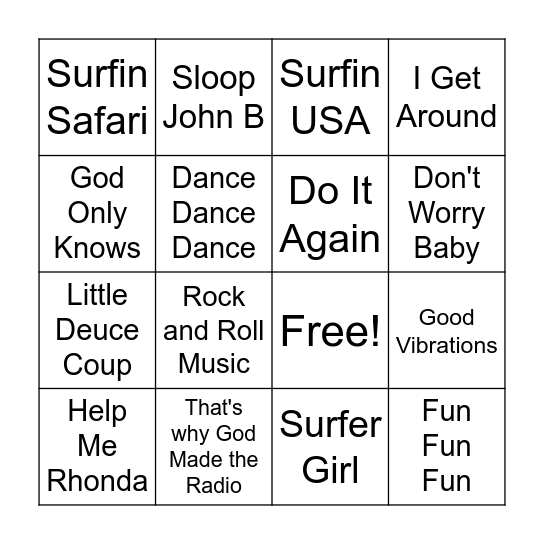 Beach Boys Bingo! Bingo Card