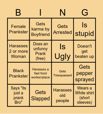 Prankster's get Karma Bingo Card