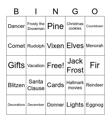Happy Holidays Bingo Card