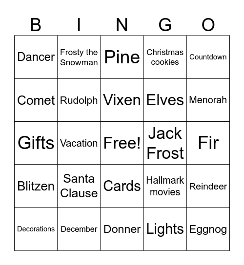 Happy Holidays Bingo Card