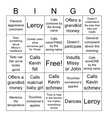 Nonna Bingo Card