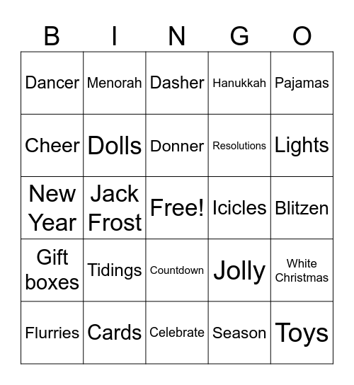 Happy Holidays Bingo Card