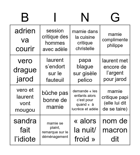 famille mimi Bingo Card
