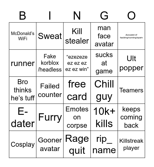 Tsb bingo card Bingo Card